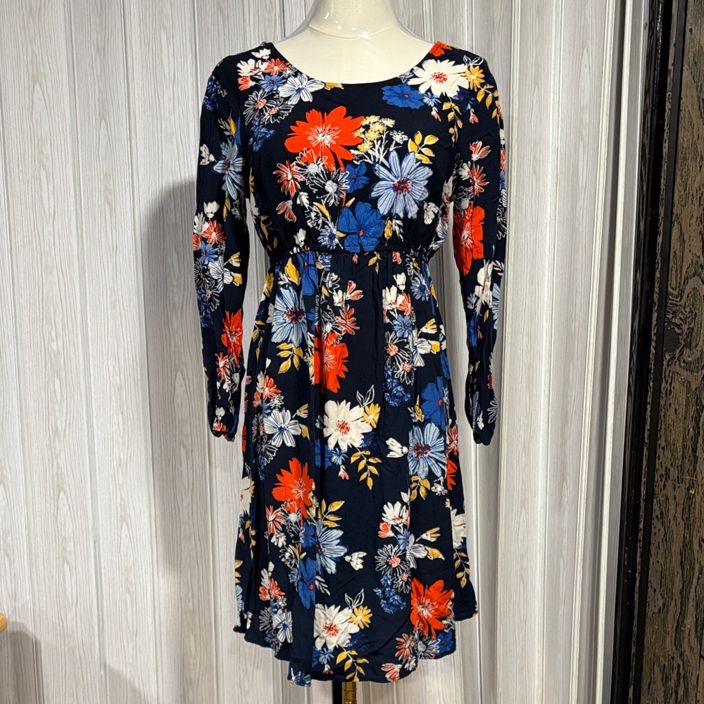 Old Navy Long Sleeve Floral Dress - Navy and Red